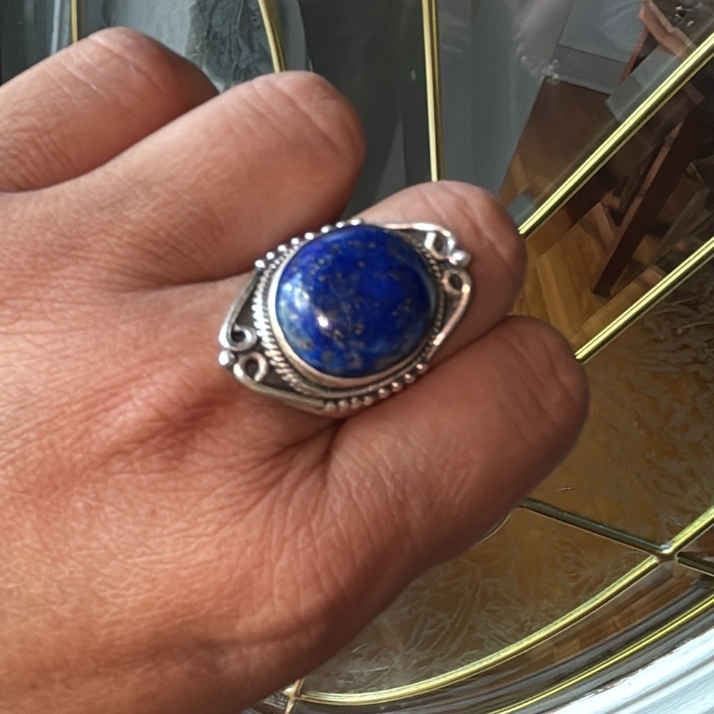 Striking Solid Sterling Silver Lapis Ring - image 1